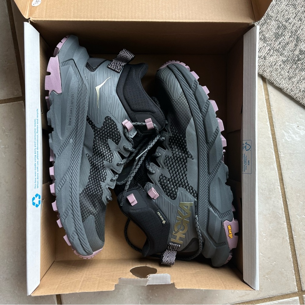 HOKA Trail Code GTX Gray and Pink Trail Running Shoes Size 6.5